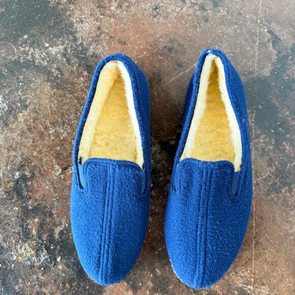 Vtg Slippers Wool Felt‎ Blue Men 9 Made in USA Sherpa Lined House Shoes Unisex main image 6